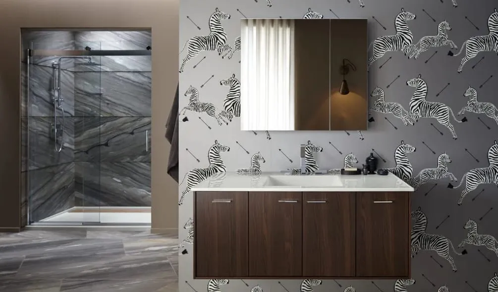 animal wallpaper to make the vanity wall stand out