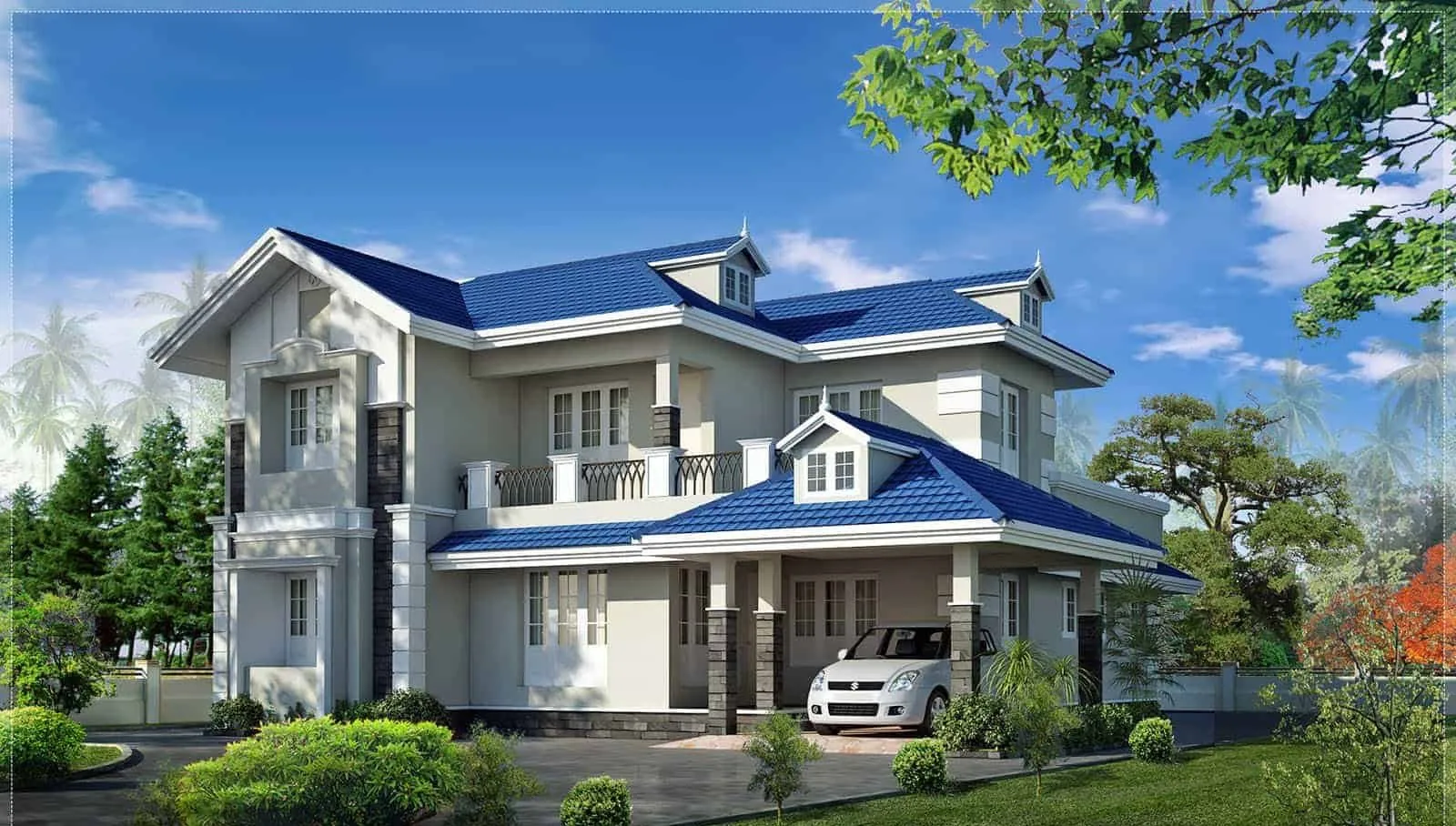 lovely blue and white two storey house design