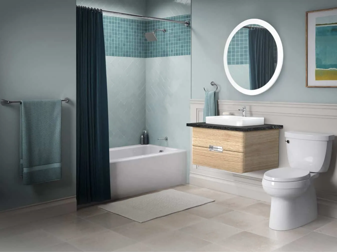 modern bathroom featuring accessories by top brand - Kohler