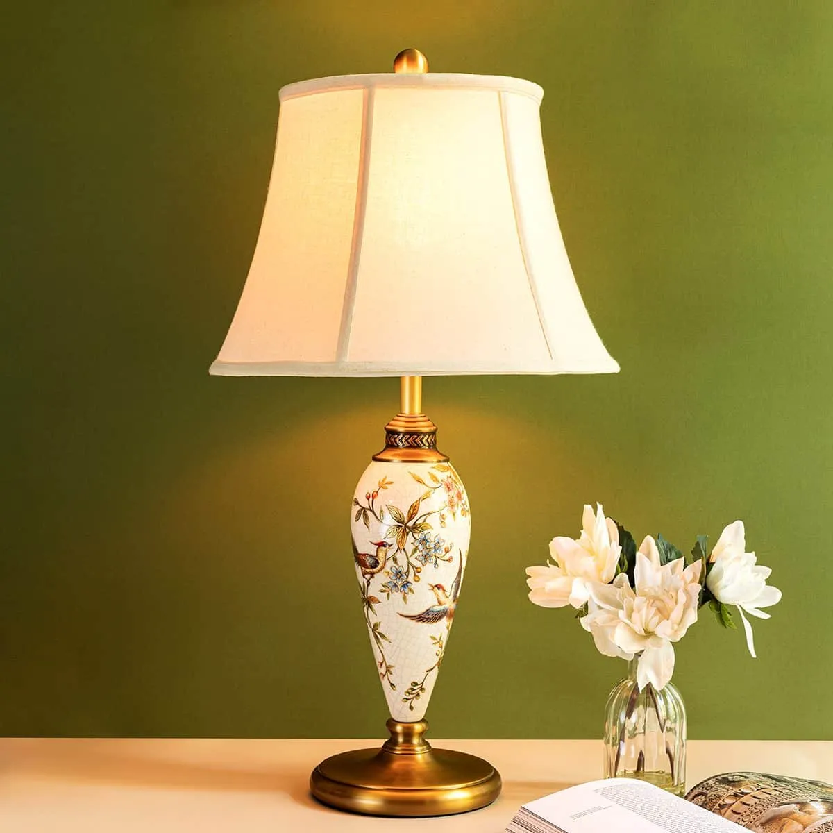 white bedroom LED table lamp with potted flowers online
