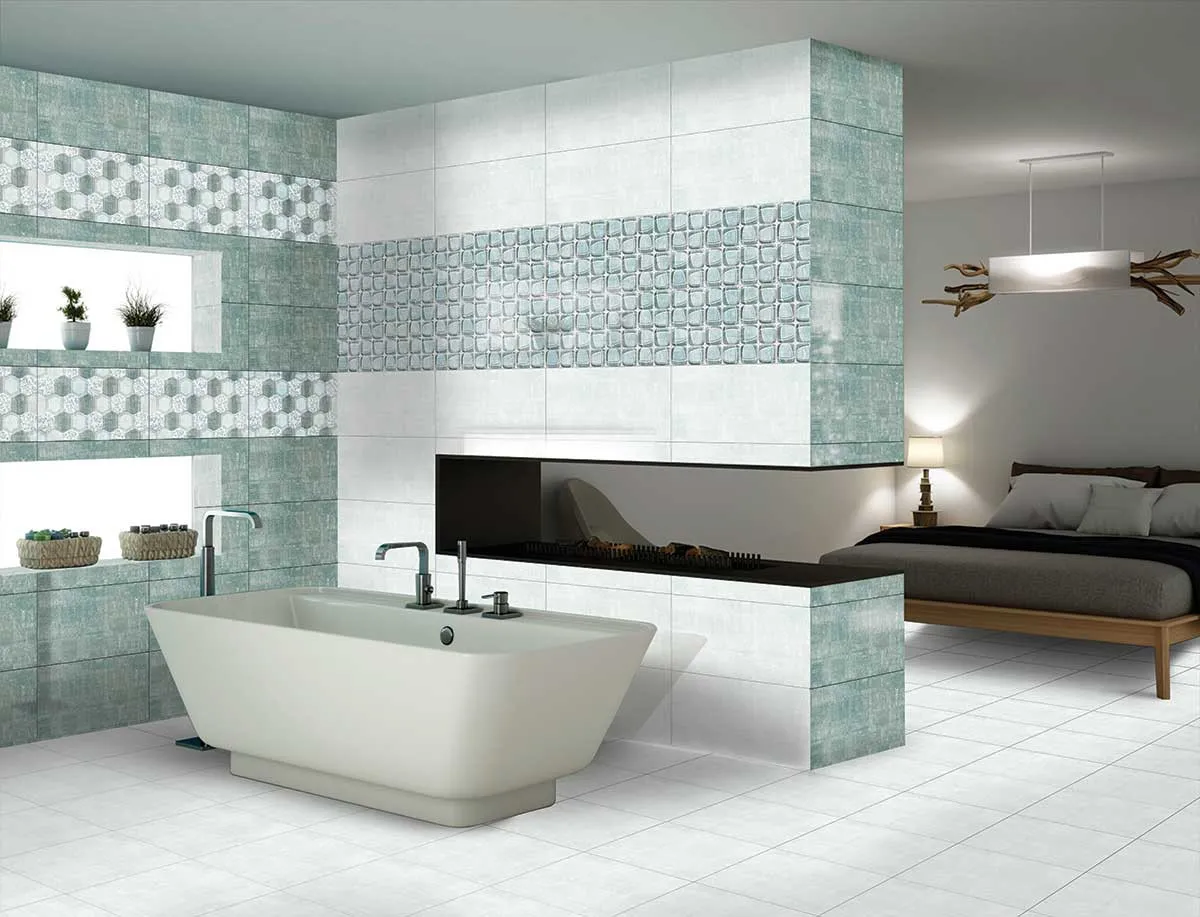 bathroom with a bathroom and white floors from AGL Vs Kajaria tiles