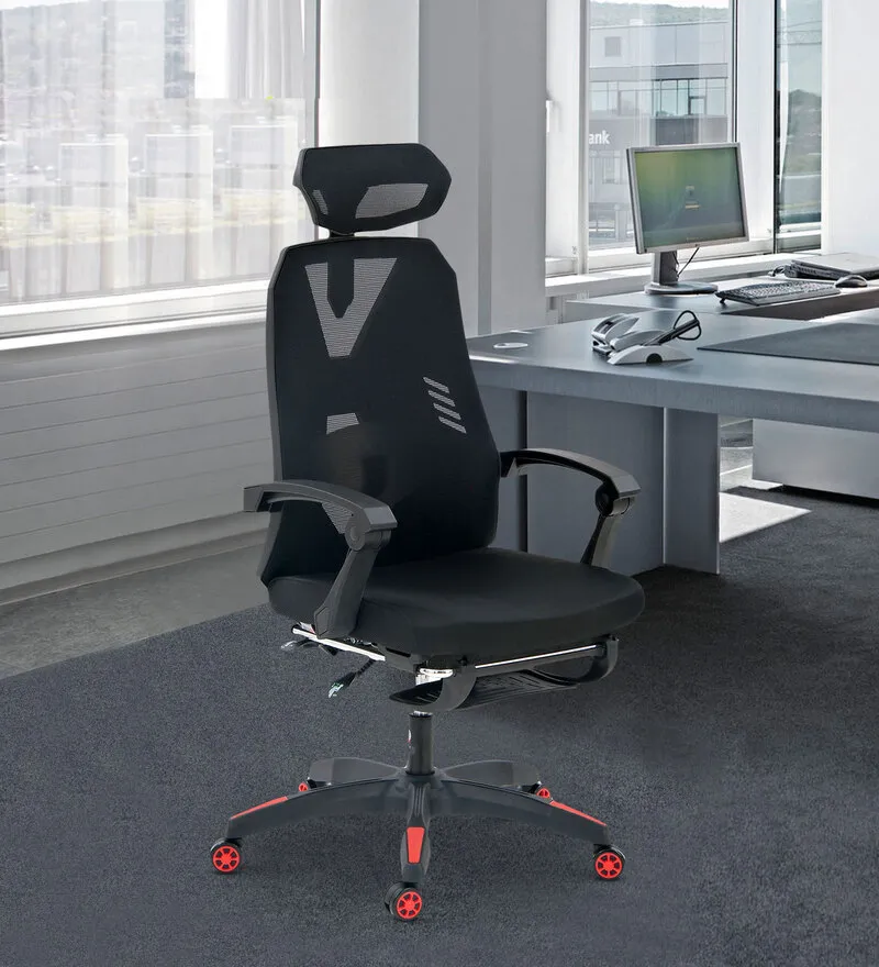 black coloured lazer gaming chair, leather fabric, gaming setup in bedroom, table