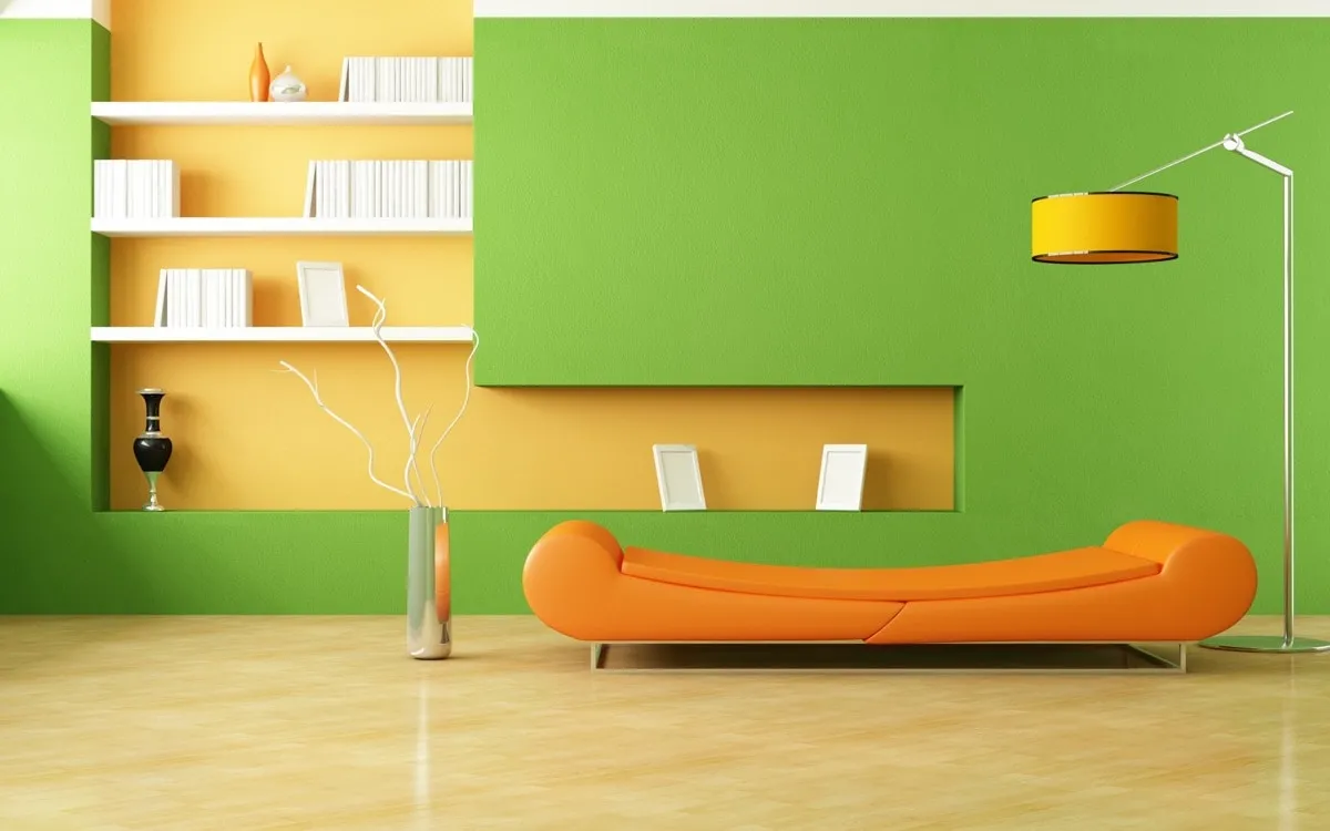 living room wall colour combo. Yellow, orange, green
