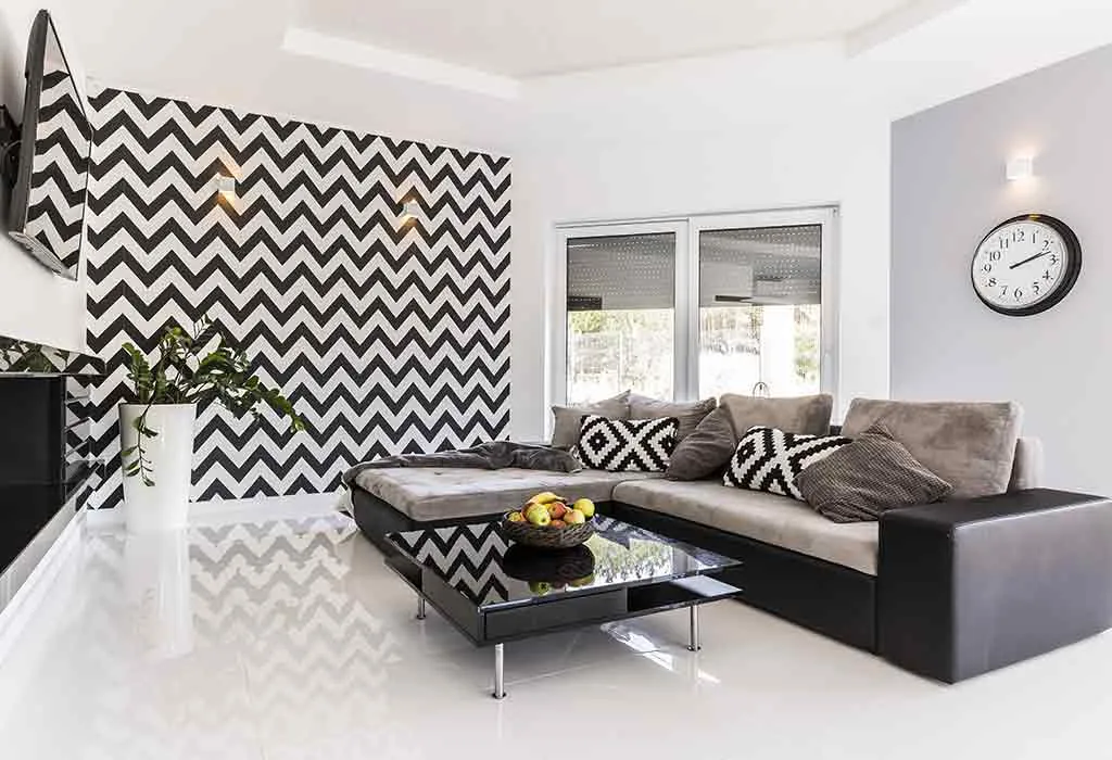 living room in Black and white, bedroom walls