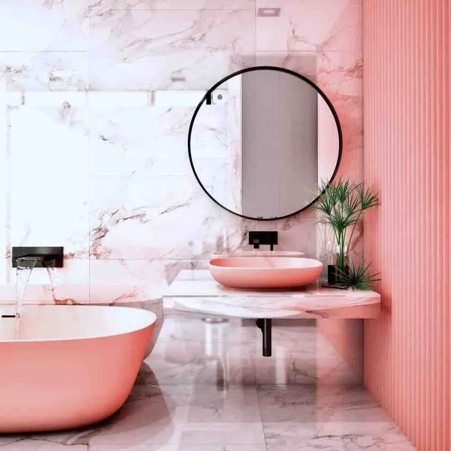 colour combo for bathroom, marble and peach