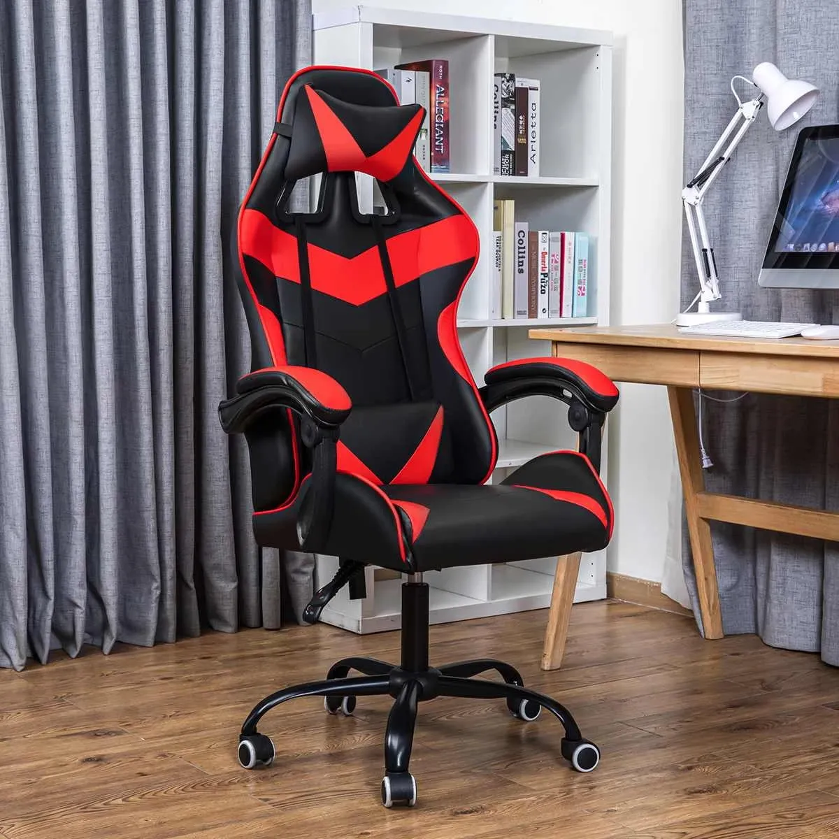 red and black coloured recliner, bedroom gaming setup