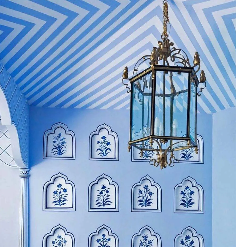  beautiful blue stripped hallway ceiling designs