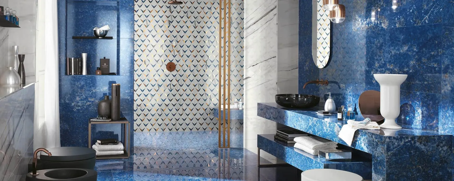 stunning blue and white designer bathroom flooring tiles & tiling design 