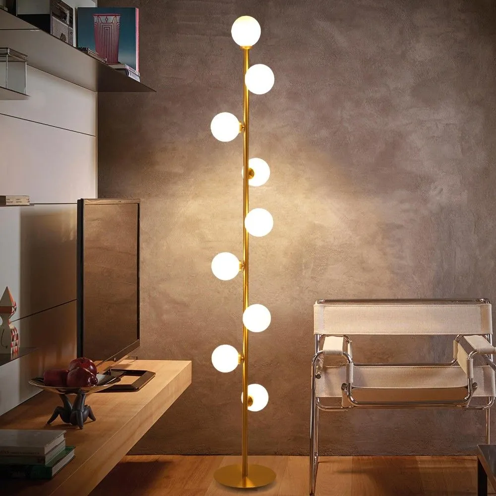 tree stand light with multiple bulbs, placed as a design statement for your living room, tv placed on the unit
