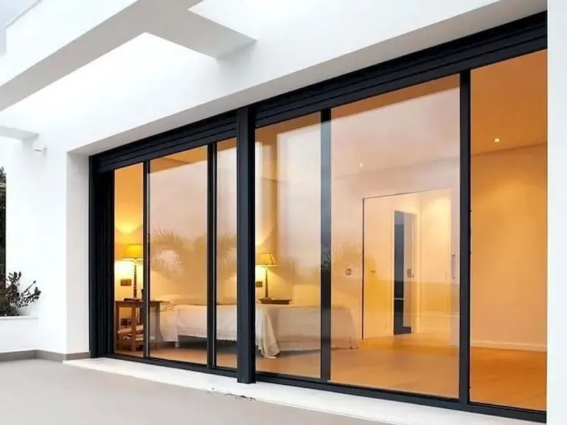Vibrant glass door with black frame