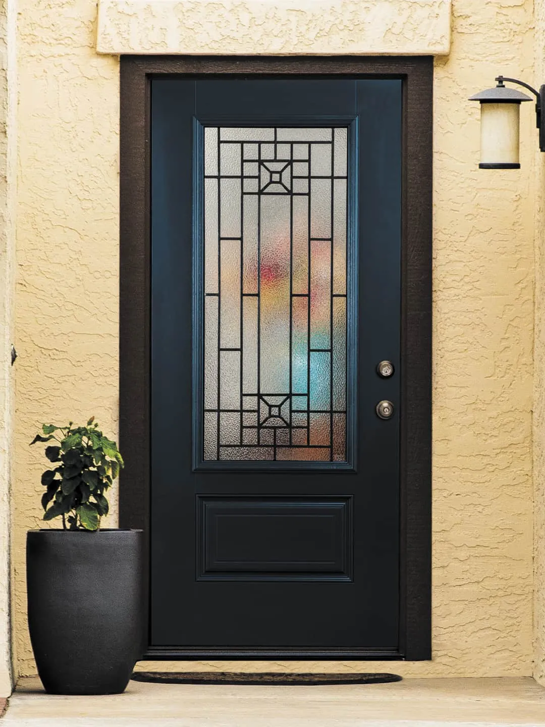 black frame textured glass door
