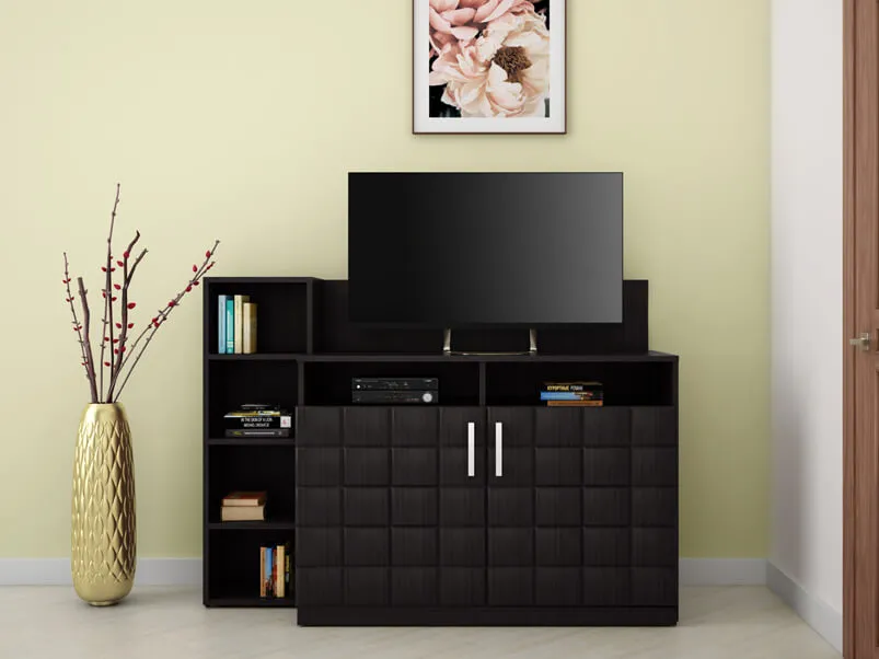black coloured TV unit design by godrej interio, Chocolate V2 TV Unit