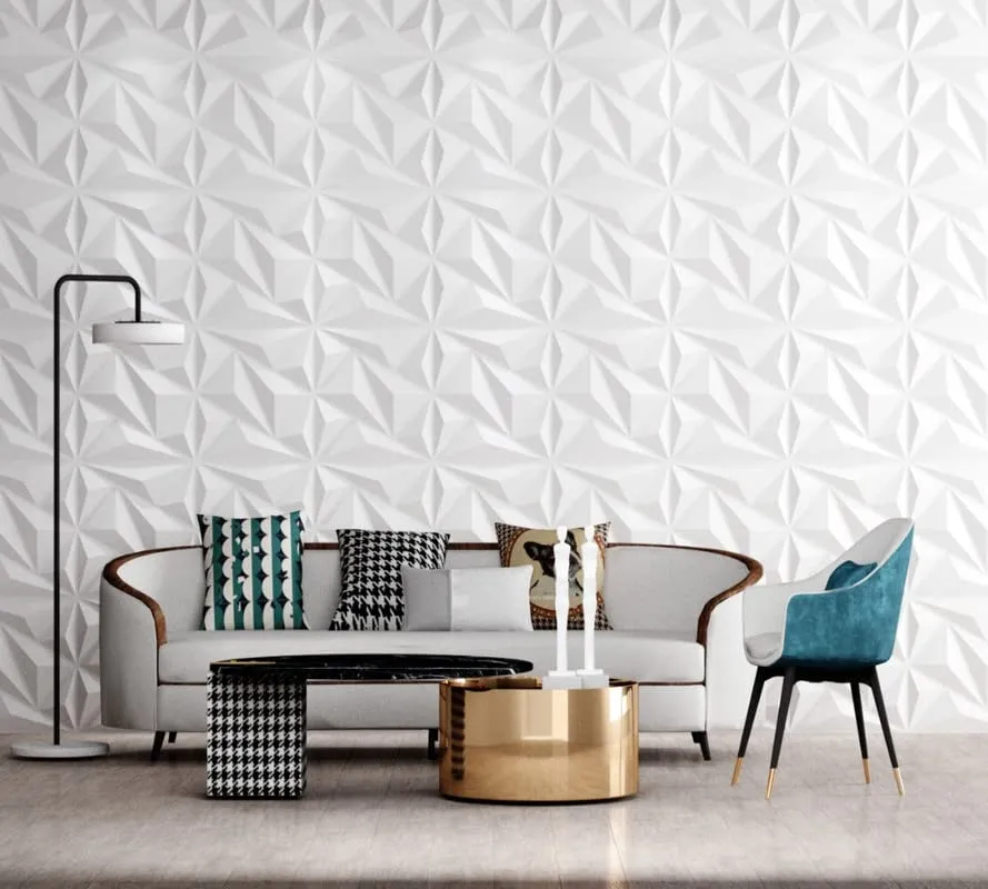 White geometrical 3D PVC panel for your living room