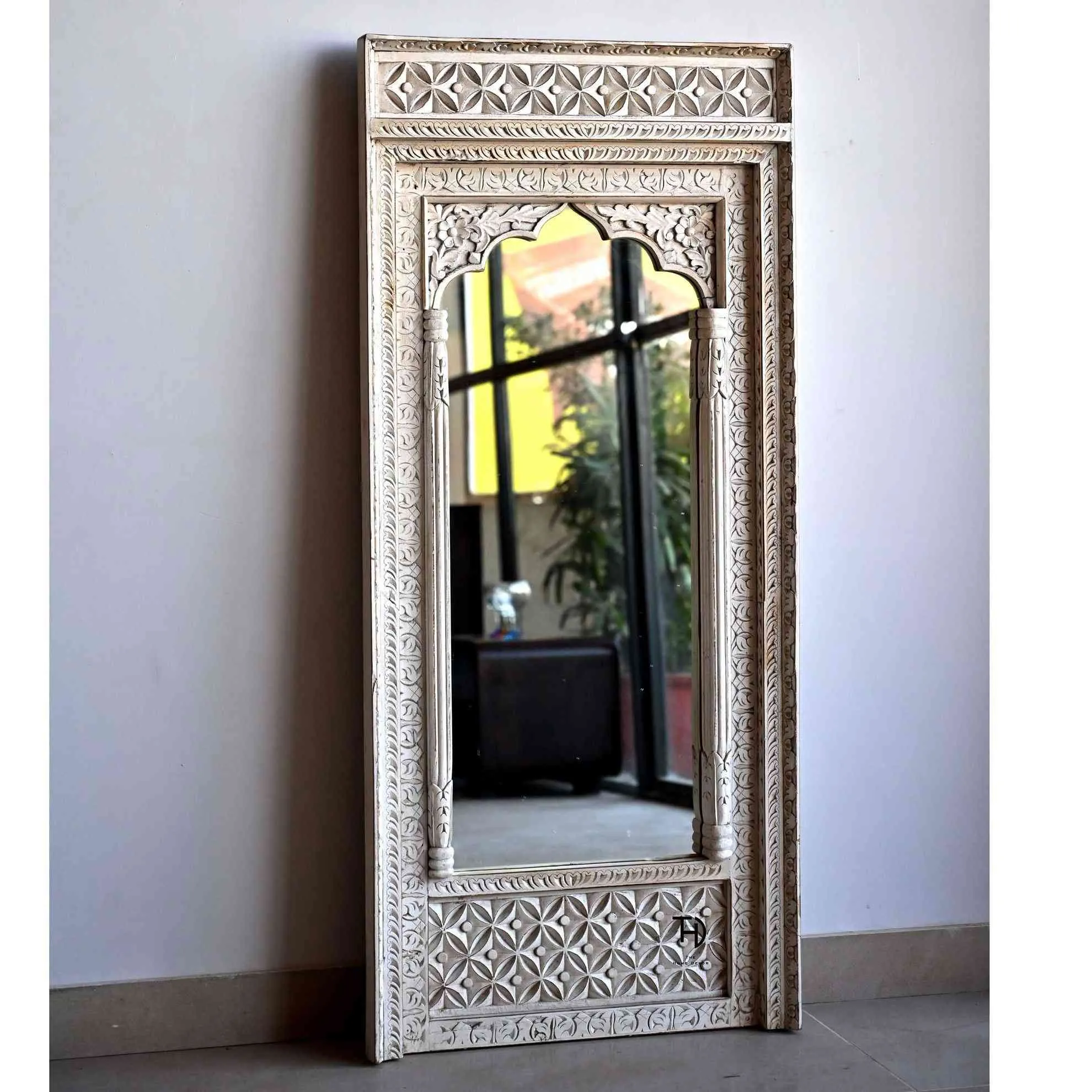floor mirror, jharoka mirror frame, handmade frame intricated with detailing and craftsmanship