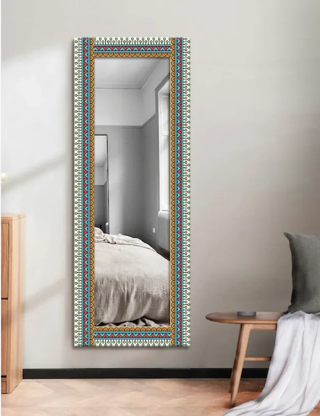 White & Blue Printed Wall Mirror 