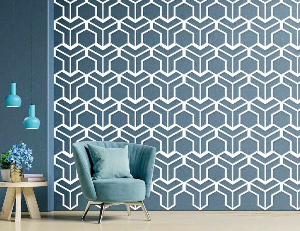 Blue Geometric pattern wall panel for your living room