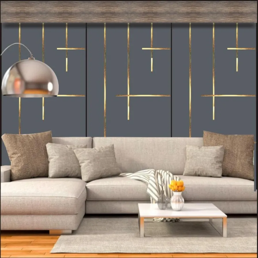 grey Laminated panel with golden metal strips for your drawing room