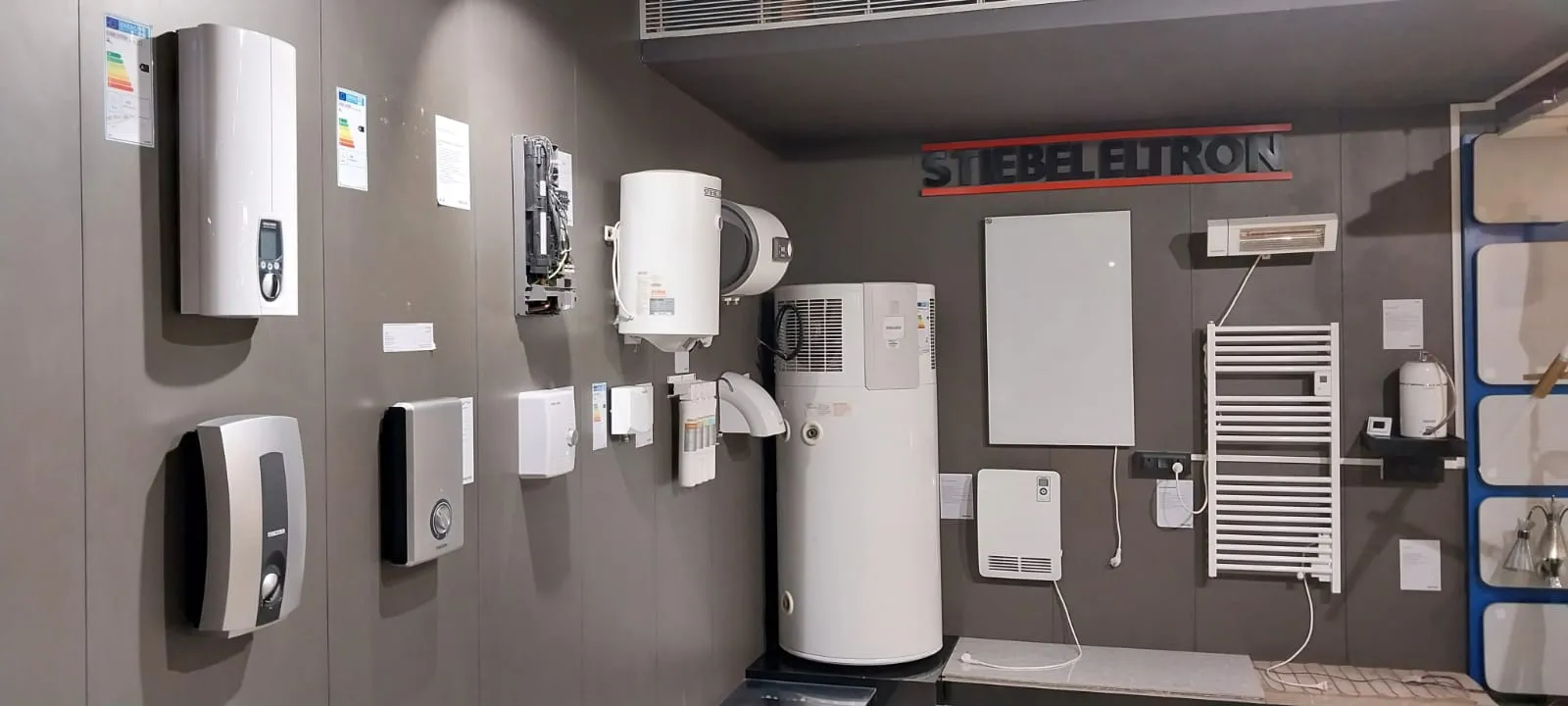 Steibel Eltron display with their white heat pump