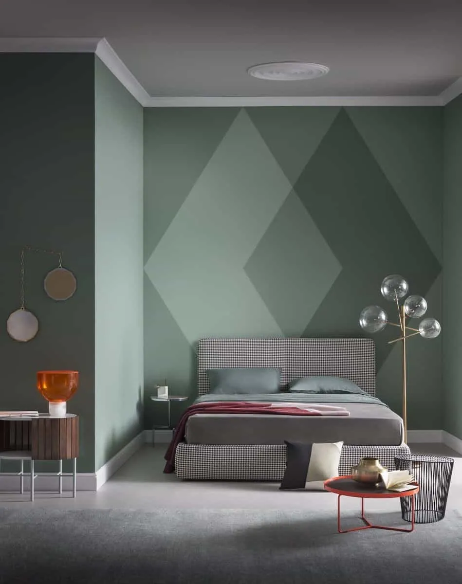 Pale green wall paint design idea in a beautiful bedroom
