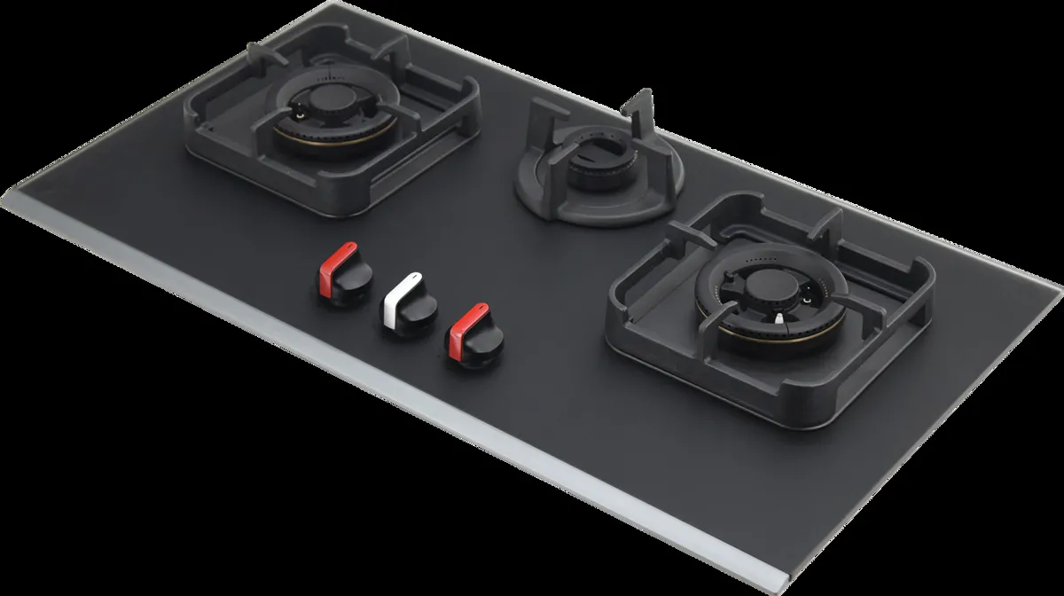 KAFF nordic series gas hobs with premium black glass finish, ffd and metal knobs