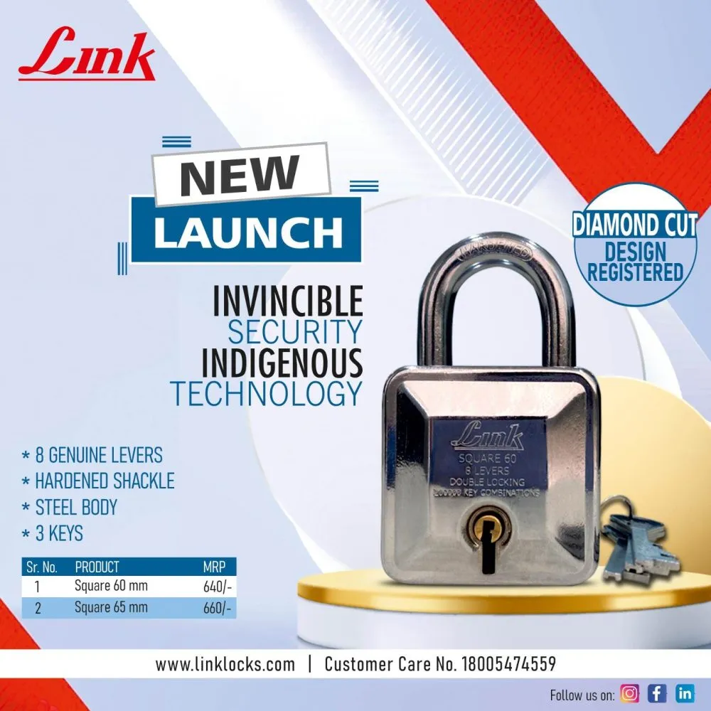 Link Locks square padlock with diamond cut design