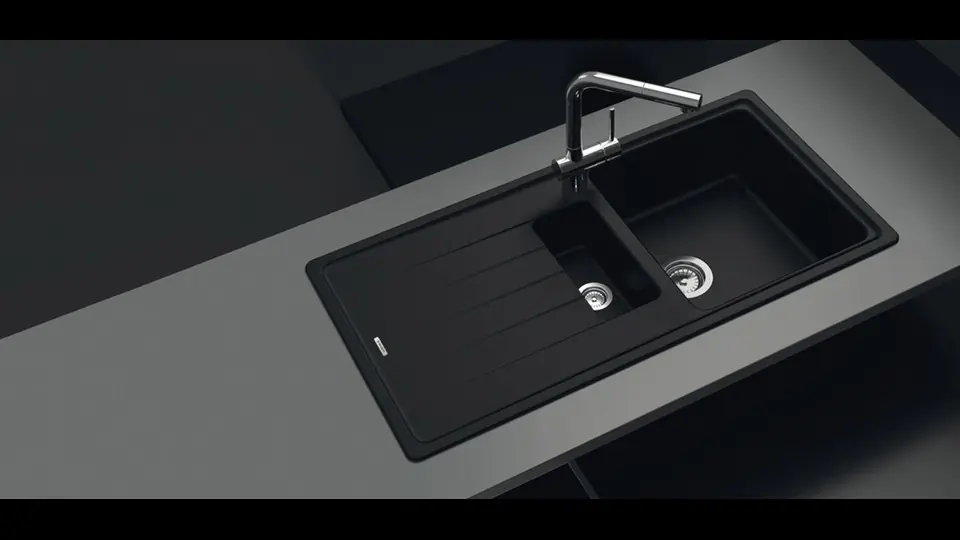 hafele black sink with steel finish faucet