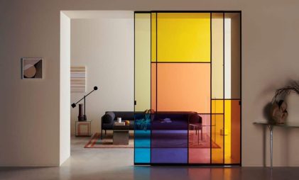 stained glass door design in a living room