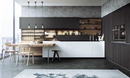Black and white modular kitchen setting