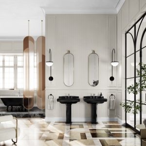 Villeroy & Boch's Hommage collection comprising of premium pedestal washbasin, freestanding bath, furniture & mirror